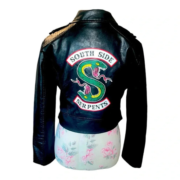 Year of the Snake Vegan Leather Black Moto Jacket SOUTH SIDE SERPENTS NWOT - Picture 1 of 11